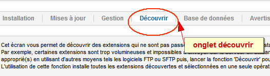 Onglet Découvrir onglet découvrir